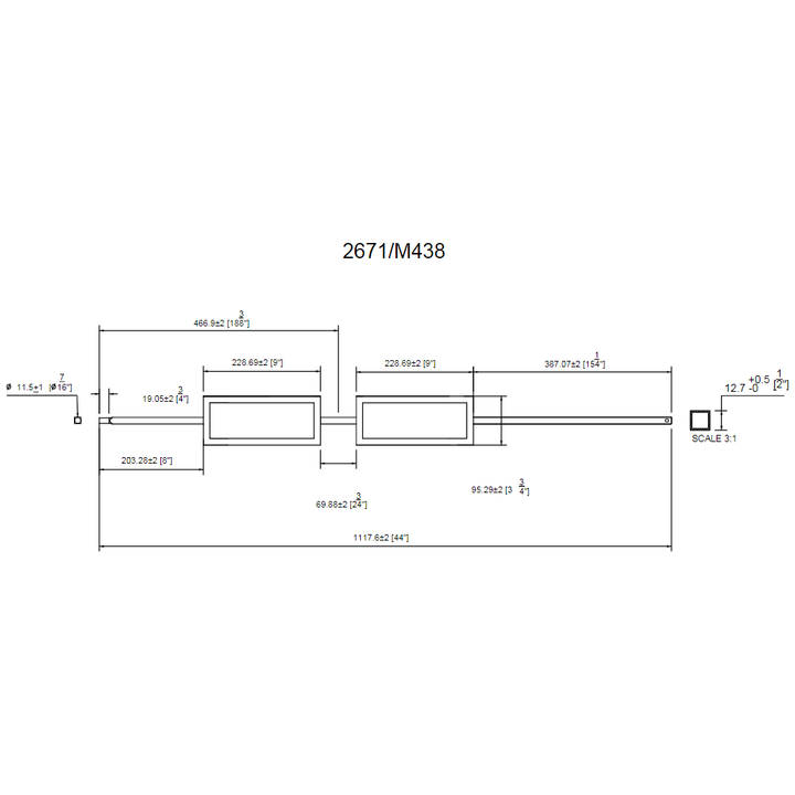 M438 | 2671 | Double Square Panel Iron Baluster 1/2"