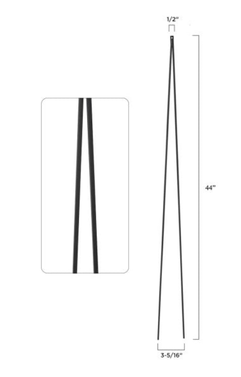 Steel Tube Balusters | Geometric 1/4" Square Series | V-Shaped With Dowel Top | Satin Black | SOLID