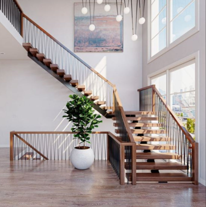 Steel Tube Balusters | Geometric 1/4" Square Series | V-Shaped With Dowel Top | Satin Black | SOLID