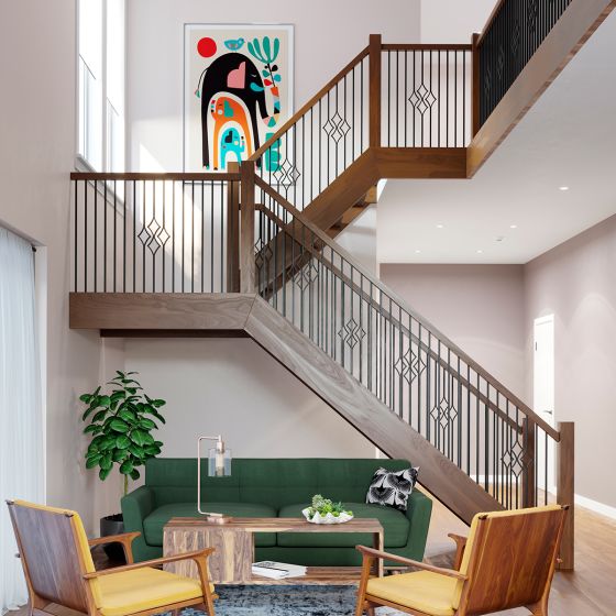 Steel Tube Balusters | Geometric Diamond 1/2" Square Series With Dowel Top | Double Feature | Satin Black