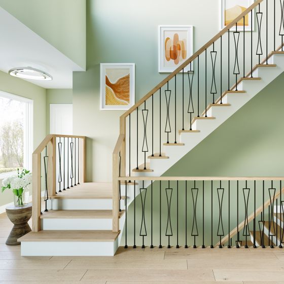 Steel Tube Balusters | Geometric 1/2" Square Series With Dowel Top | Single Feature | Satin Black