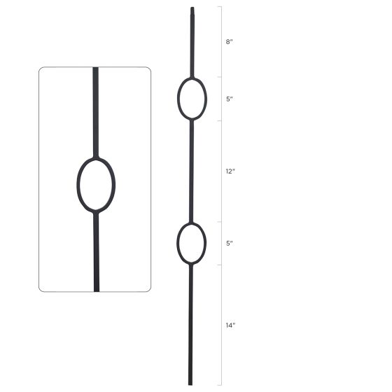 Steel Tube Balusters | Geometric 1/2" Square Series With Dowel Top | Double Feature | Satin Black