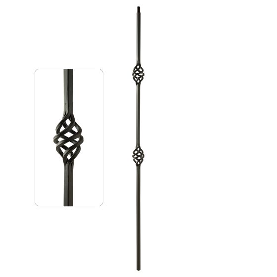 Steel Tube Balusters | 1/2" Square Series With Dowel Top | Double Basket | Satin Black