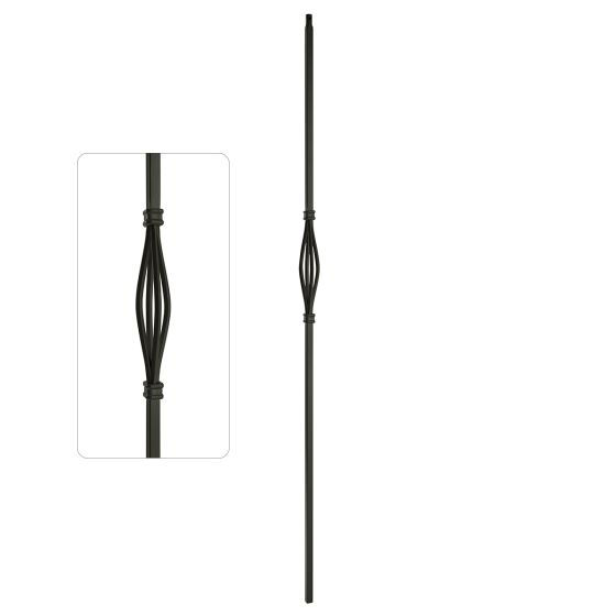 Steel Tube Balusters | 1/2" Square Series With Dowel Top | Single Basket