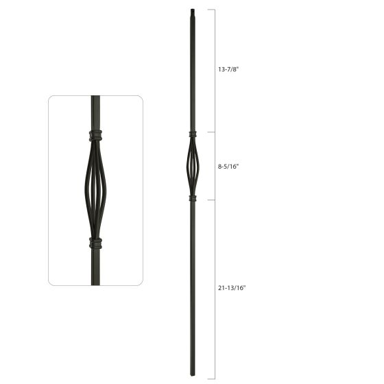 Steel Tube Balusters | 1/2" Square Series With Dowel Top | Single Basket