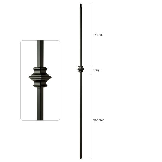 Steel Tube Balusters | 1/2" Square Series With Dowel Top | Single Collar
