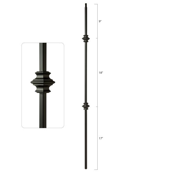 Steel Tube Balusters | 1/2" Square Series With Dowel Top | Double Collar