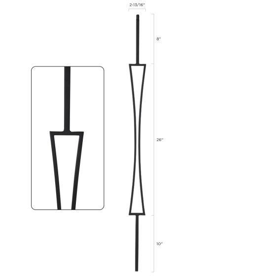 Steel Tube Balusters | Geometric 1/2" Square Series With Dowel Top | Single Feature | Satin Black