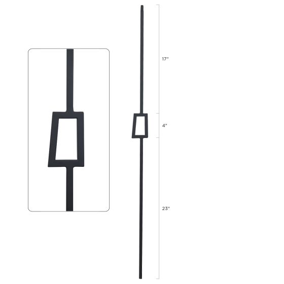 Steel Tube Balusters | Geometric 1/2" Square Series With Dowel Top | Single Feature | Satin Black