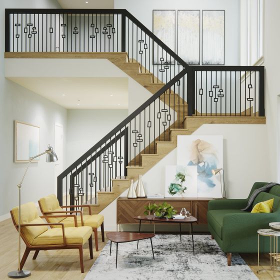 Steel Tube Balusters | Geometric 1/2" Square Series With Dowel Top | Single Feature | Satin Black