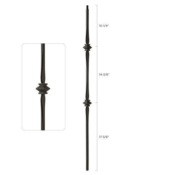 Steel Tube Balusters | 1/2" Square Series With Dowel Top | Double Collar