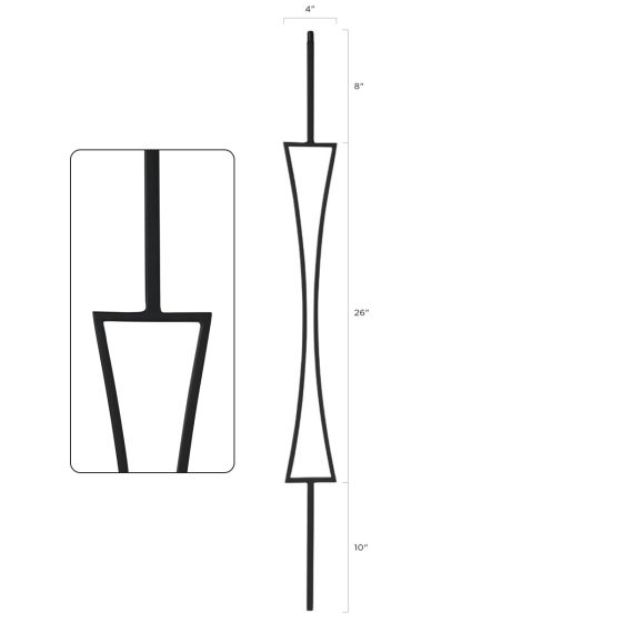 Steel Tube Balusters | Geometric 1/2" Square Series With Dowel Top | Single Feature | Satin Black