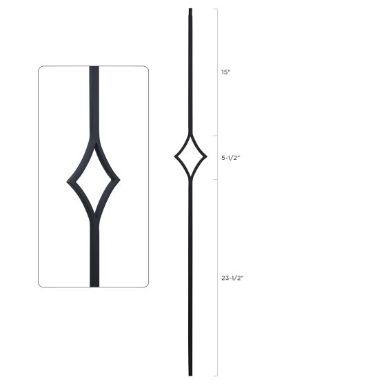 Steel Tube Balusters | Geometric 1/2" Square Series With Dowel Top | Single Feature | Satin Black