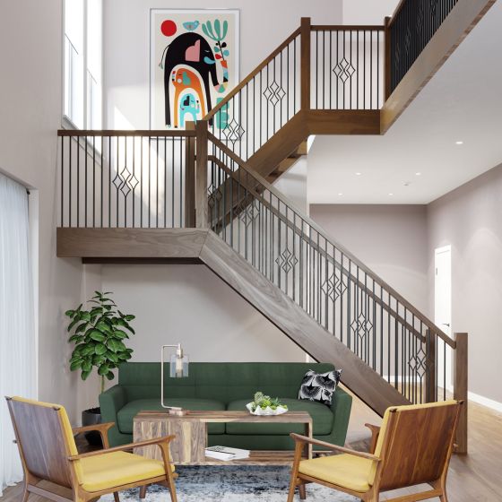 Steel Tube Balusters | Geometric 1/2" Square Series With Dowel Top | Single Feature | Satin Black