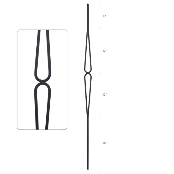 Steel Tube Balusters | Geometric 1/2" Square Series With Dowel Top | Double Feature | Satin Black