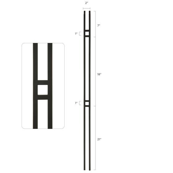 Steel Tube Balusters | Geometric 1/2" Square Series With Dowel Top | Double Feature