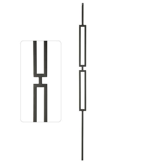 Steel Tube Balusters | Geometric 1/2" Square Series With Dowel Top | Double Feature | Satin Black