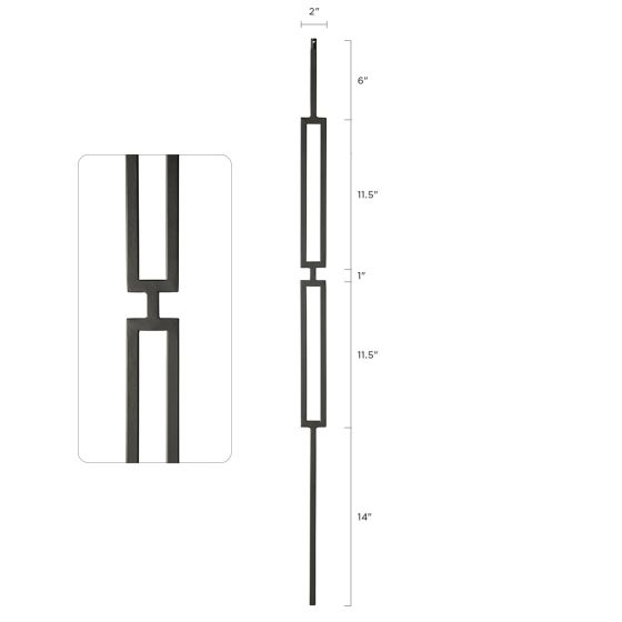 Steel Tube Balusters | Geometric 1/2" Square Series With Dowel Top | Double Feature | Satin Black