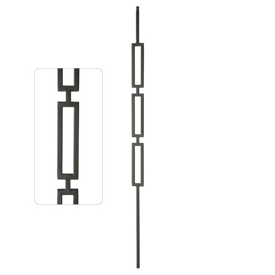 Steel Tube Balusters | Geometric 1/2" Square Series With Dowel Top | Triple Feature | Satin Black