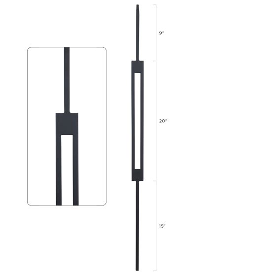 Steel Tube Balusters | Geometric 1/2" Square Series With Dowel Top | Single Feature | Satin Black