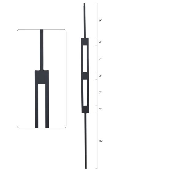 Steel Tube Balusters | Geometric 1/2" Square Series With Dowel Top | Double Feature | Satin Black