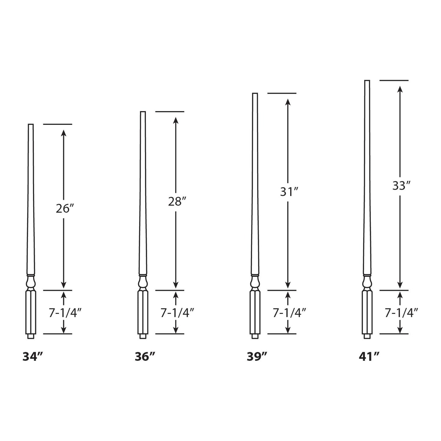 5015 | Wood Baluster | Colonial Pin Top | 1-1/4"