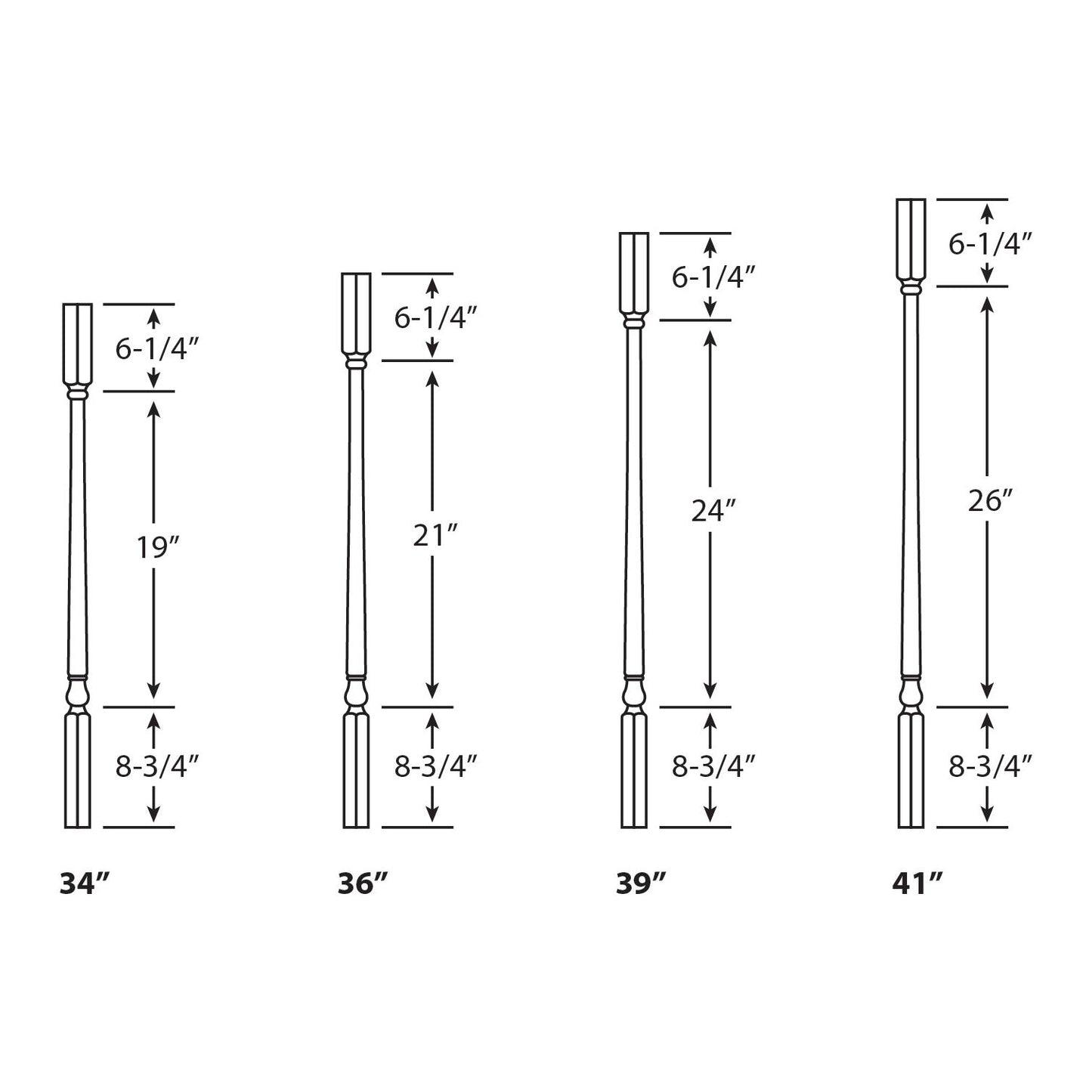 5141 - Wood Baluster - Colonial Square Top - 1-1/4"