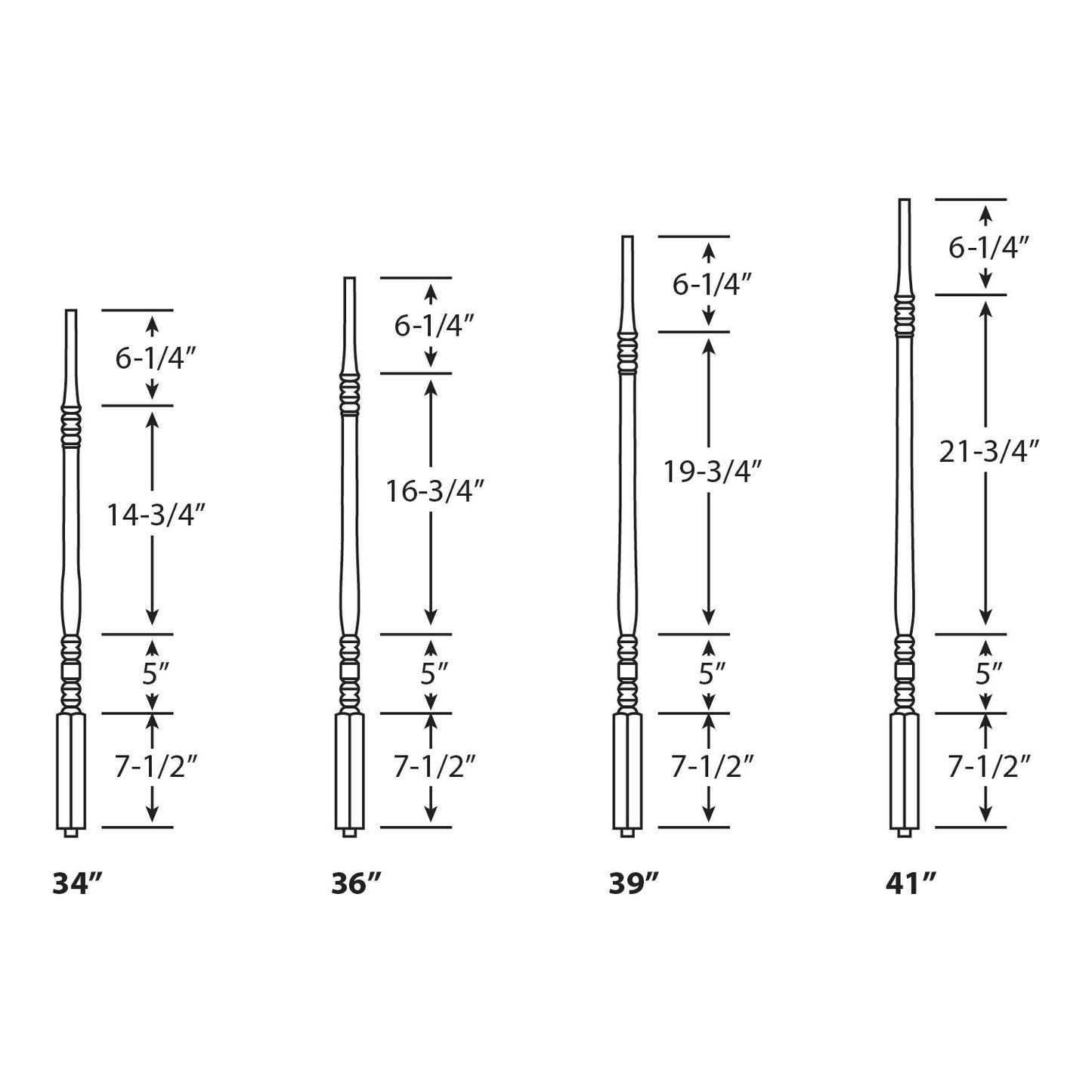 5200 - Wood Baluster - Hampton Pin Top - 1-1/4"