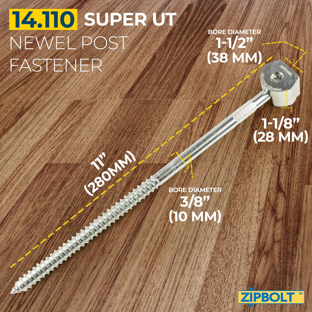 Super UT Newel Post Fastener — 14.110 Quick and Easy Wrench-Free Installation of Staircase Newel Posts