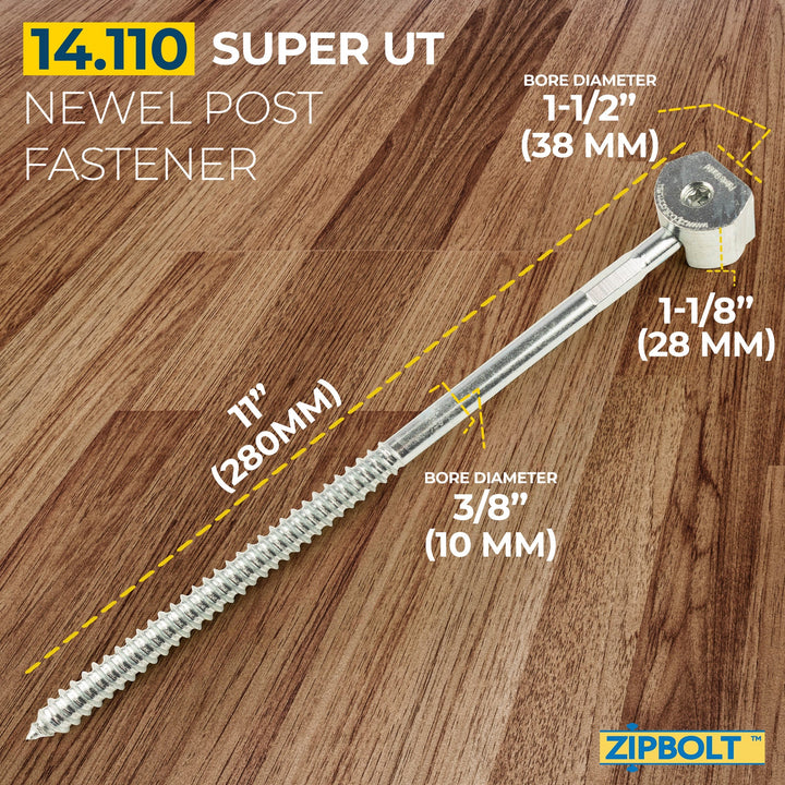 Super UT Newel Post Fastener — 14.110 Quick and Easy Wrench-Free Installation of Staircase Newel Posts