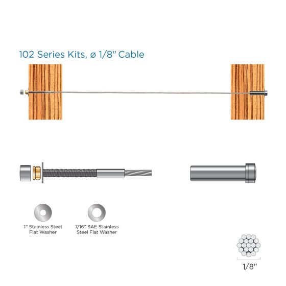 RailFX® Cable Rail Kits | 102 Series | Ø 1/8" Cable | Through-Post | Wood Post Applications