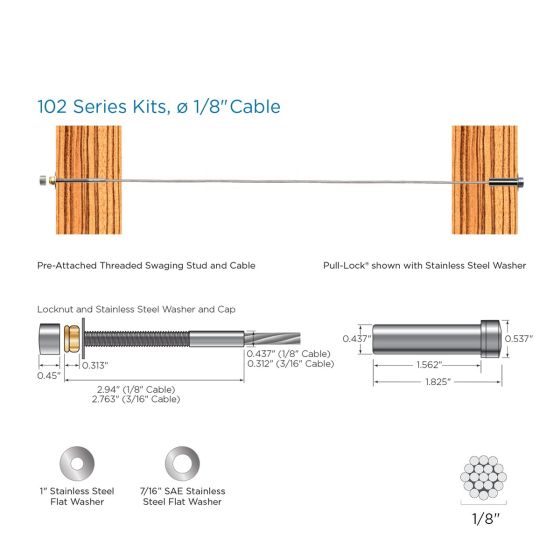 RailFX® Cable Rail Kits | 102 Series | Ø 1/8" Cable | Through-Post | Wood Post Applications