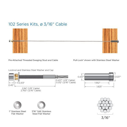 RailFX® Cable Rail Kits | 102 Series | Ø 3/16" Cable | Through-Post | Wood Post Applications