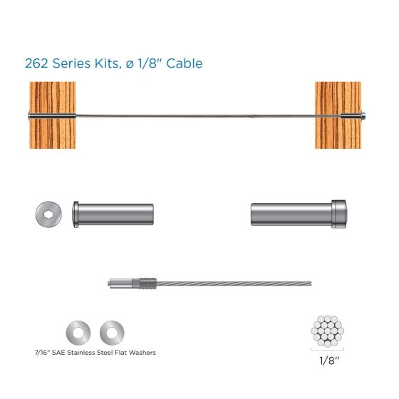 RailFX® Cable Rail Kits| 262 Series | Ø 1/8" Cable | Through-Post | Wood Post Applications