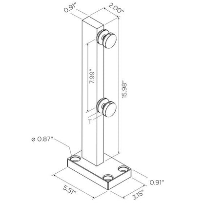 Anodized Black | Rectangular | Surface Mount Mini Post | Alloy 6063-T5 Aluminum with Standoffs | Alloy 316