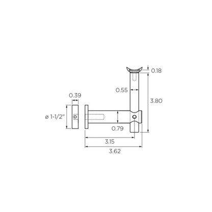 1-1/2" Dia. | Round Saddle | Fixed | Adjustable Height | Square | Glass Mount Bracket | Alloy 304