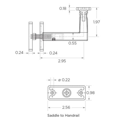 Flat Saddle | Adjustable | Square | Glass Mount Bracket | 90° Arm | Alloy 304