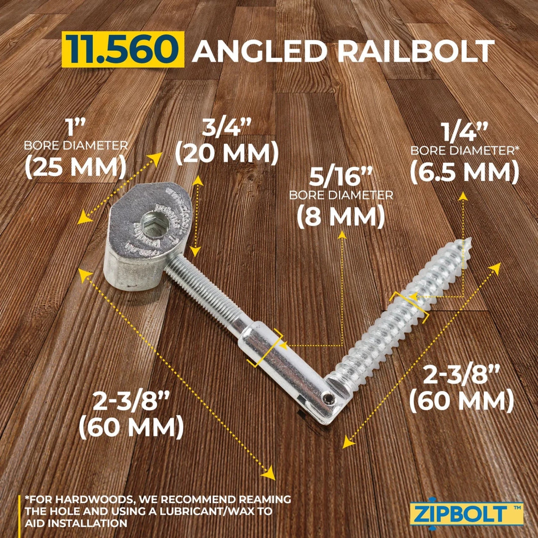 Angled Handrail to Newel Post Connector — 11.560 Angled Railbolt for Lower Staircase Connection - All Things Stairs