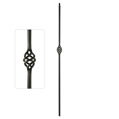 Steel Tube Balusters | 1/2" Square Series With Dowel Top | Single Basket | Satin Black