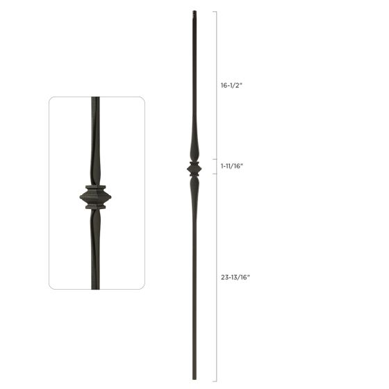 Steel Tube Balusters | 1/2" Square Series With Dowel Top | Single Collar