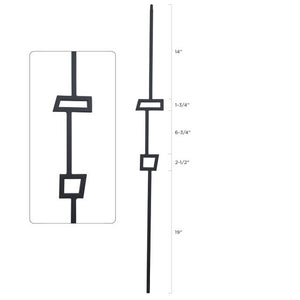 Steel Tube Balusters | Geometric 1/2" Square Series With Dowel Top | Double Feature | Satin Black