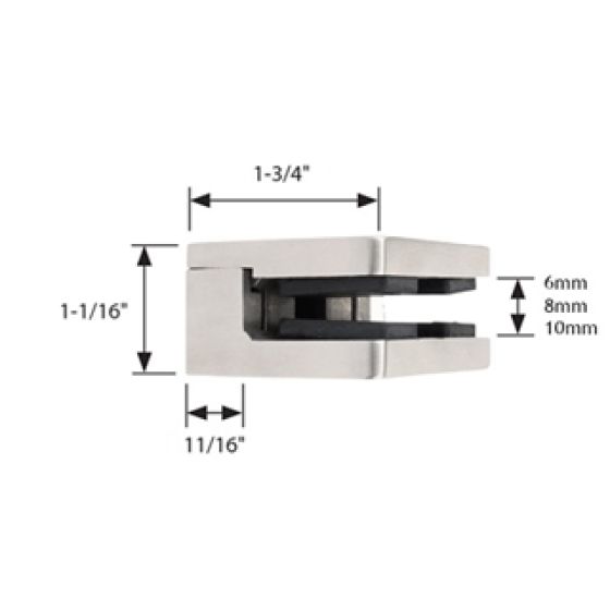 Small | Square | Glass Clip for Square Post | Zinc