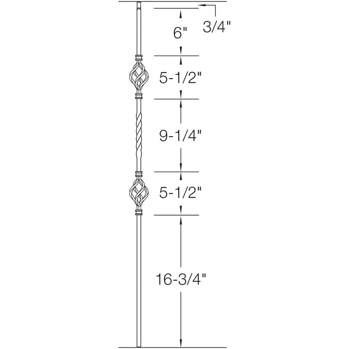 CLEARANCE | T05 | Iron Baluster | Double Basket | 1/2" x 44" | SATIN BLACK