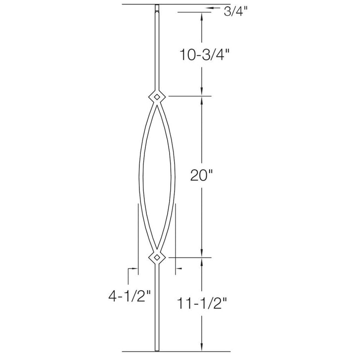 T16 | Iron Baluster | Pointed Oval | 1/2" x 44" - All Things Stairs
